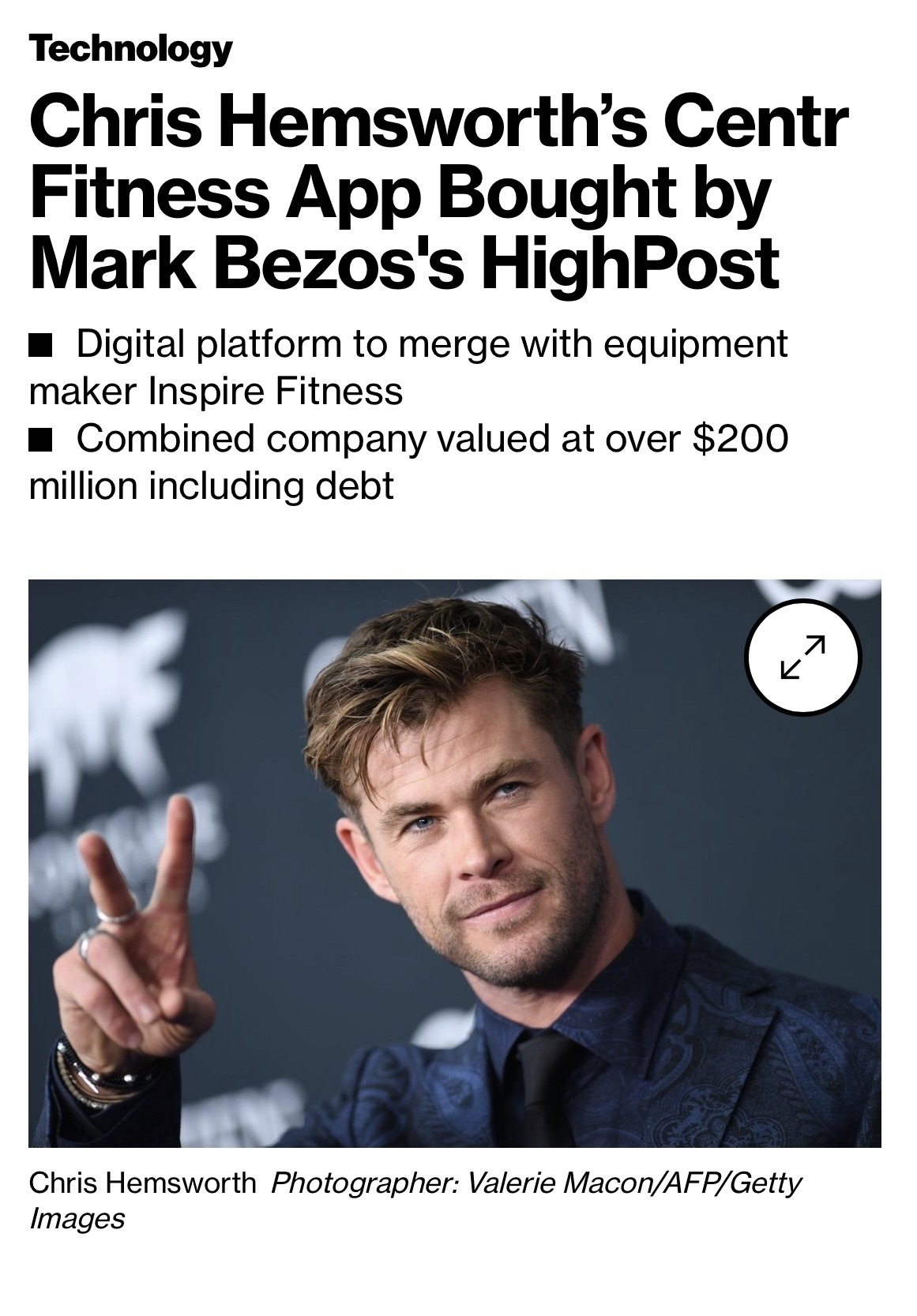 HighPost Capital Acquires Chris Hemsworth’s Centr & Inspire Fitness to Create Leading Personal Fitness, Nutrition & Wellness Platform